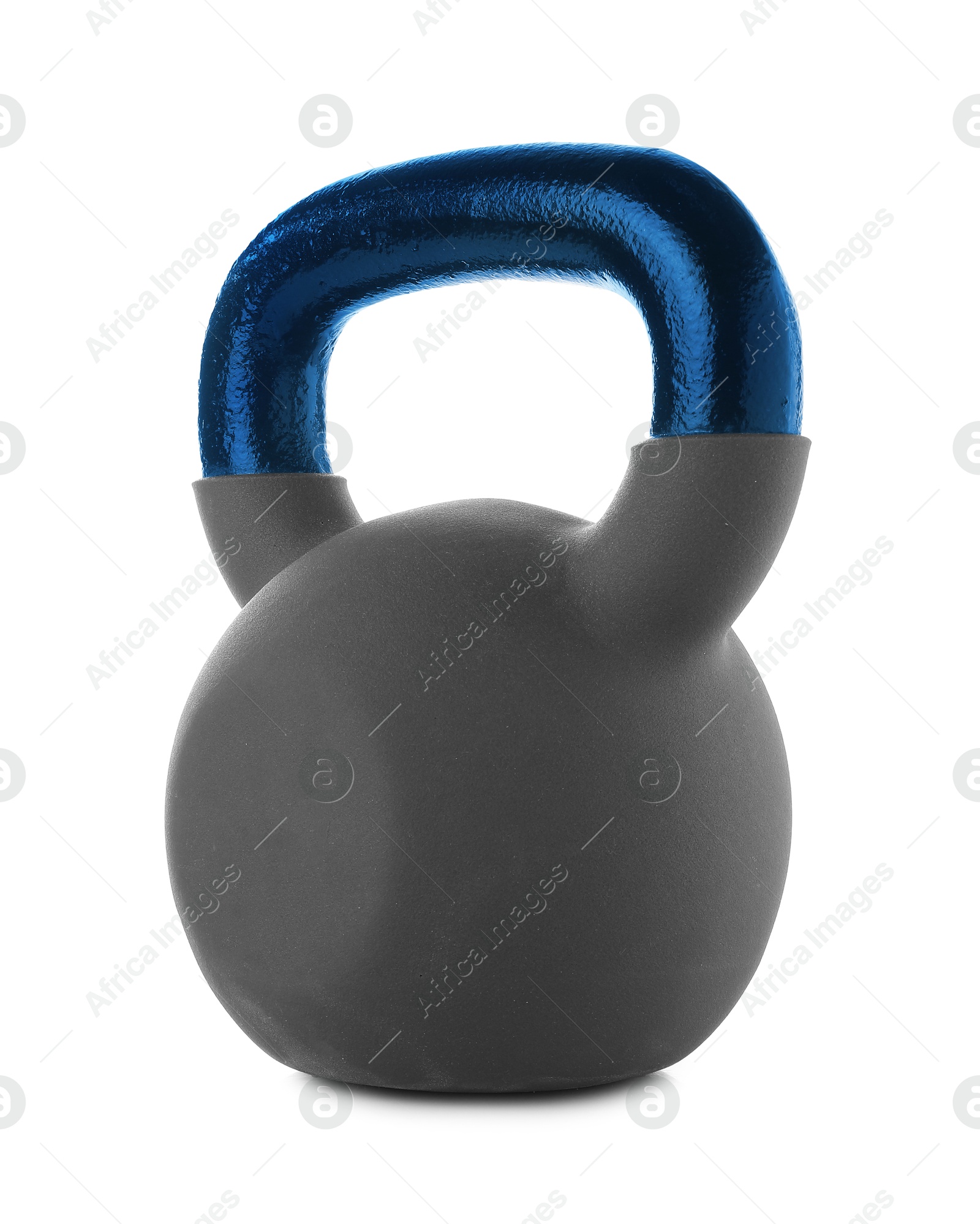 Image of One kettlebell with blue metal handle isolated on white