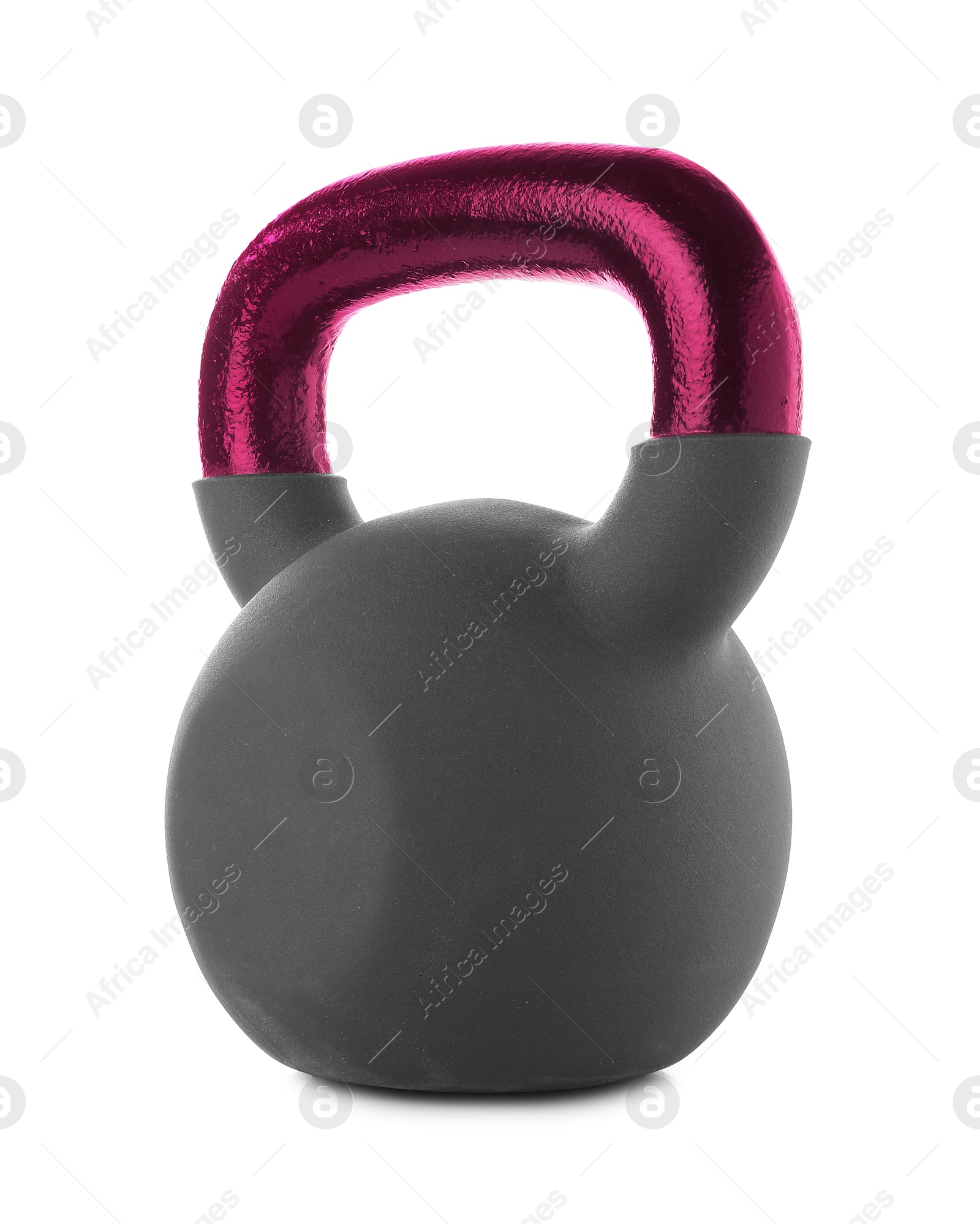 Image of One kettlebell with crimson metal handle isolated on white