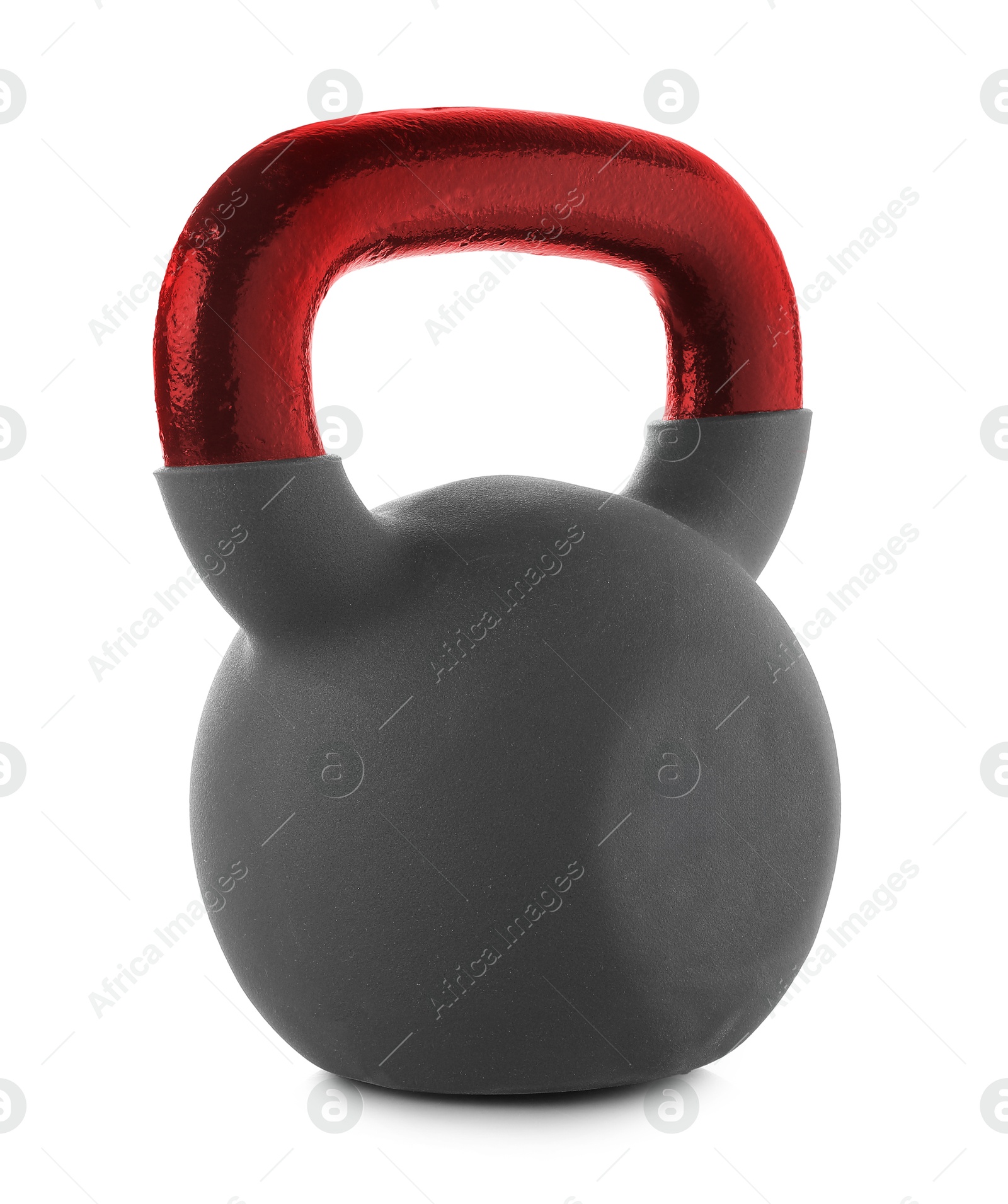 Image of One kettlebell with red metal handle isolated on white