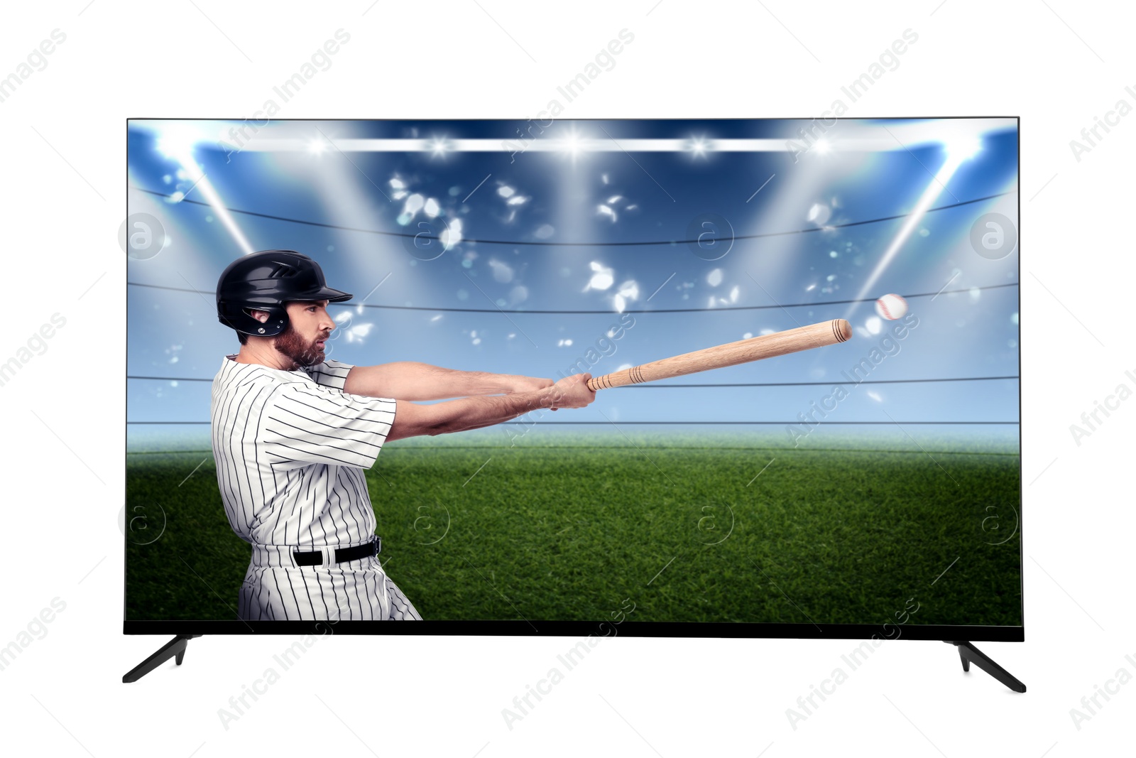 Image of TV set showing baseball game, isolated on white