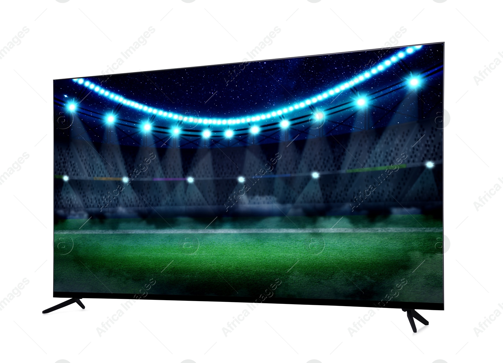 Image of TV set showing sport game, isolated on white