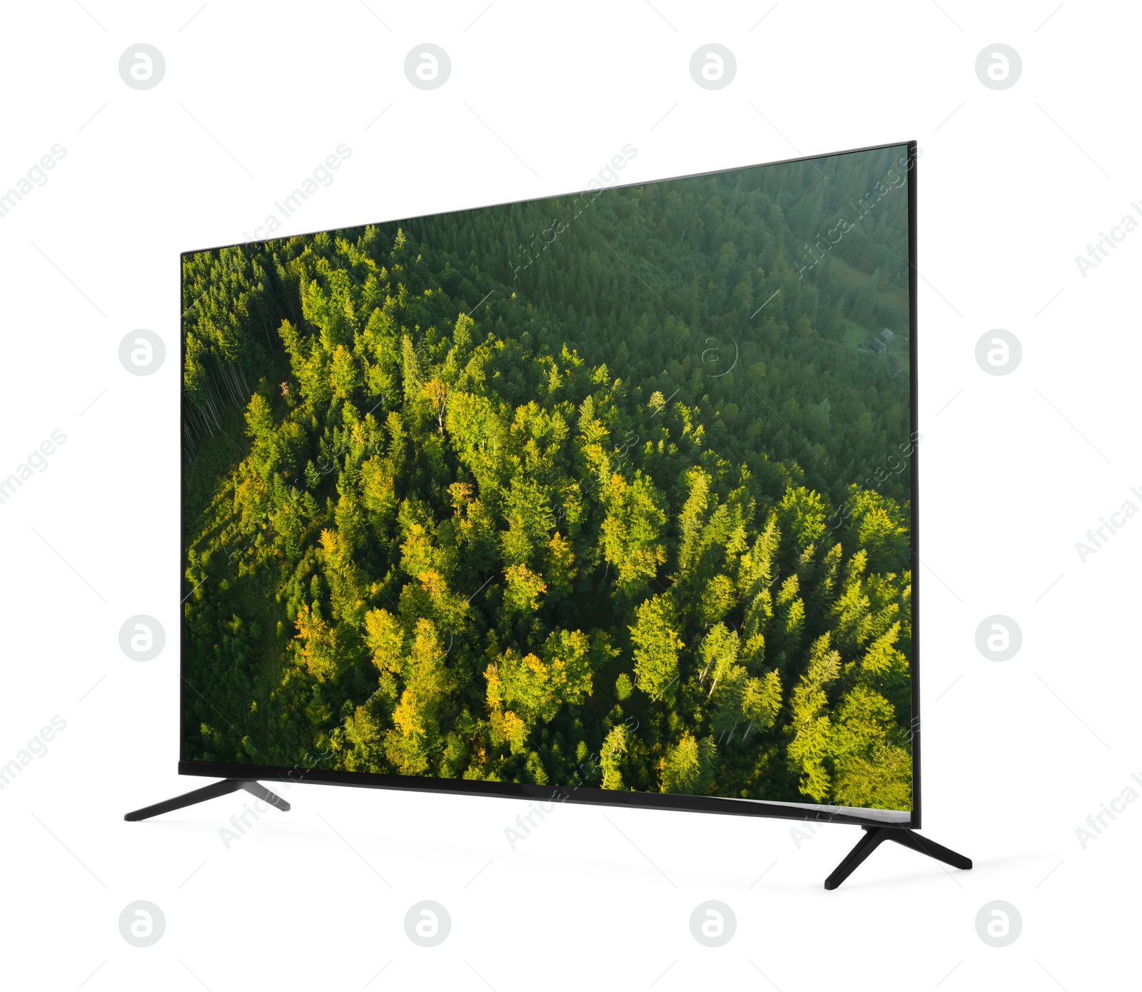 Image of TV set with mountain forest on screen isolated on white