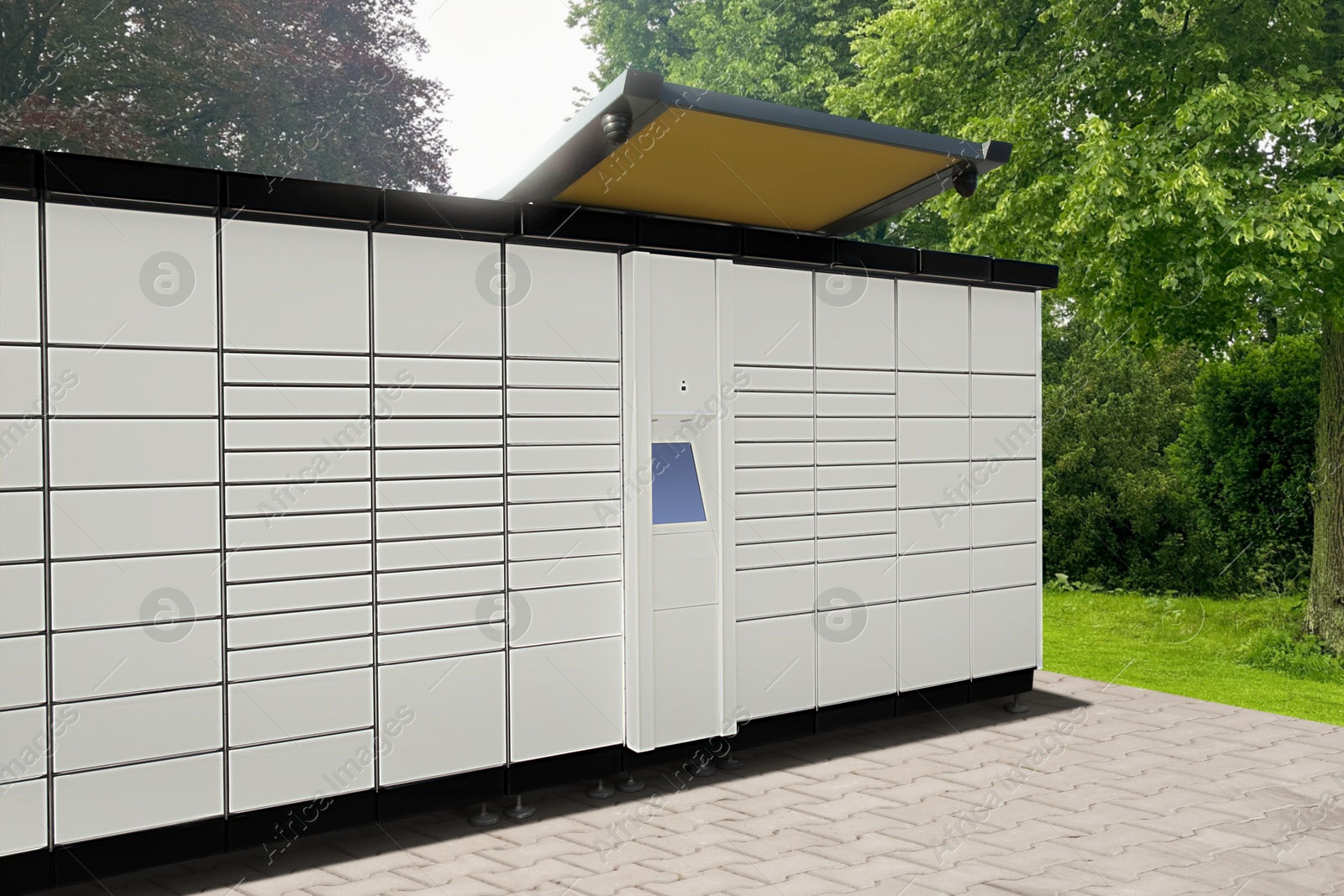 Image of Modern postal machine for parcels and letters outdoors