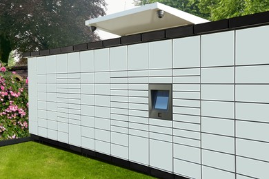 Image of Modern postal machine for parcels and letters outdoors