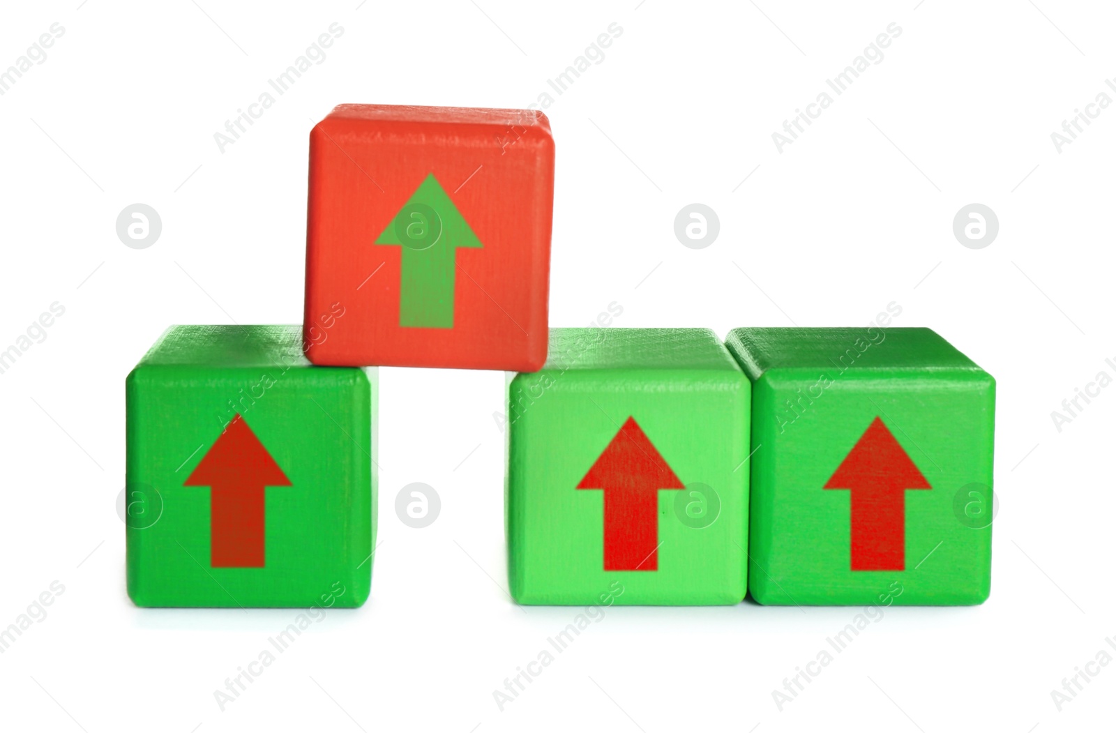 Image of Green and red cubes with arrows on white background