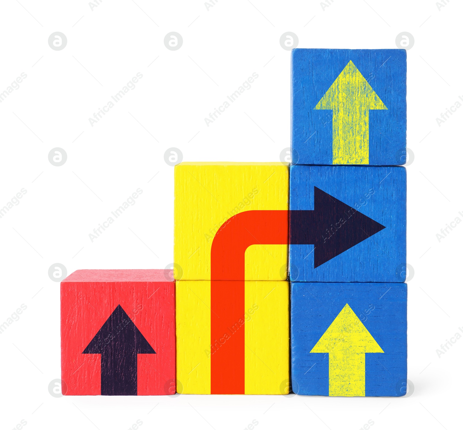 Image of Colorful cubes with arrows on white background