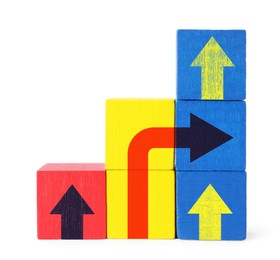 Image of Colorful cubes with arrows on white background