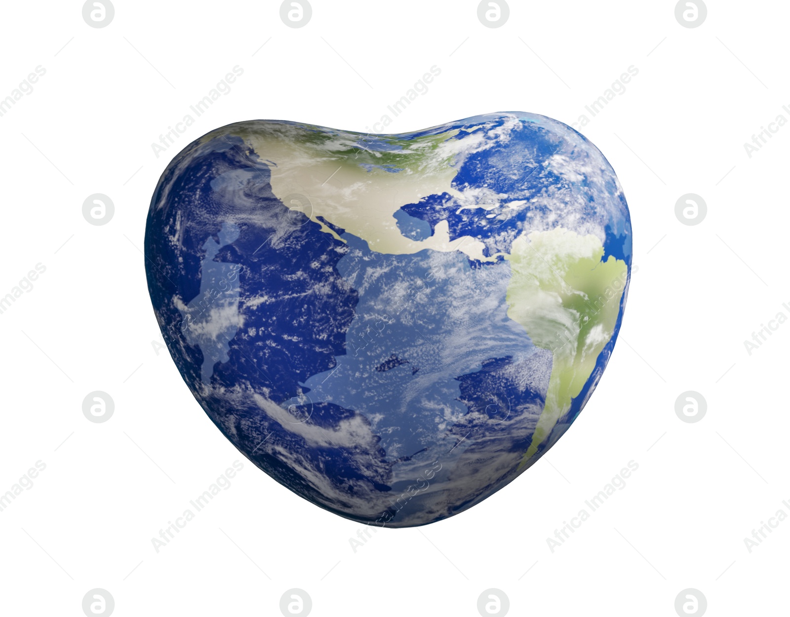 Image of Earth in shape of heart on white background