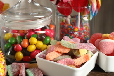 Candy bar. Many different tasty sweets, closeup