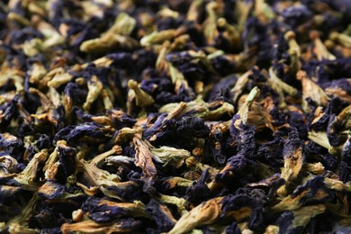 Photo of Butterfly pea flower tea as background, closeup