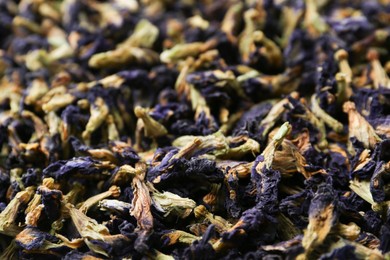 Photo of Butterfly pea flower tea as background, closeup