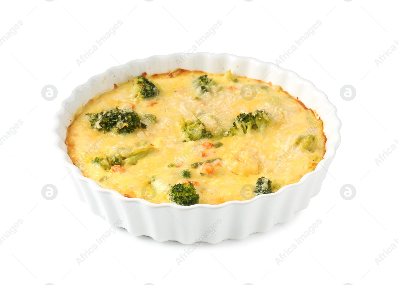 Photo of Delicious baked vegetable casserole isolated on white