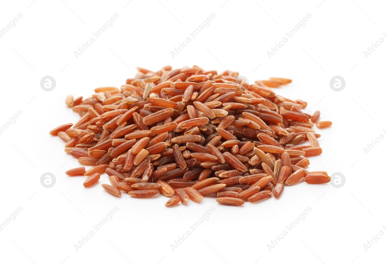 Photo of Pile of raw brown rice isolated on white