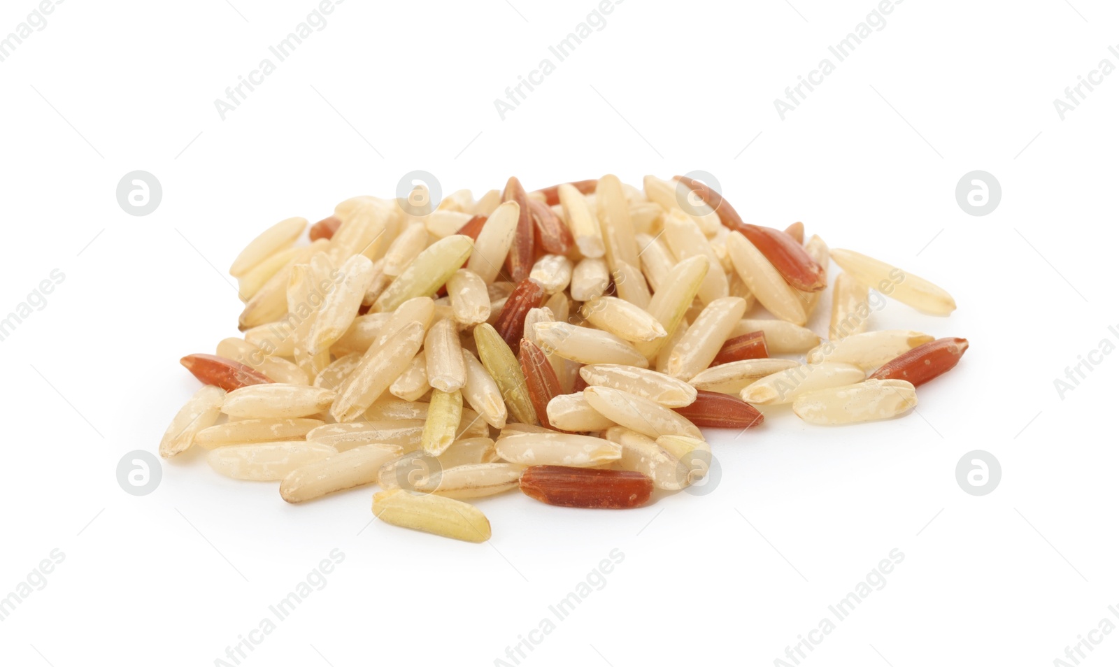 Photo of Different sorts of raw brown rice isolated on white