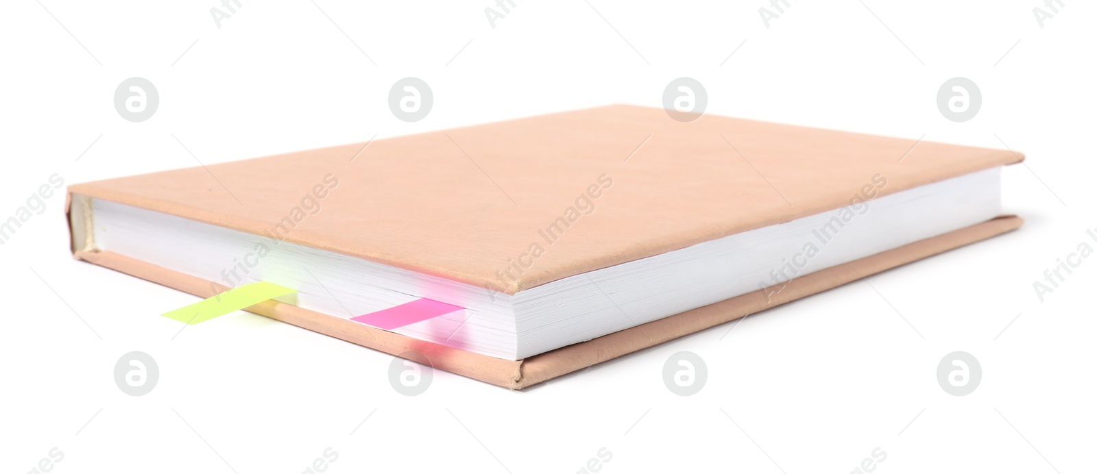 Photo of Book with colorful tabs isolated on white