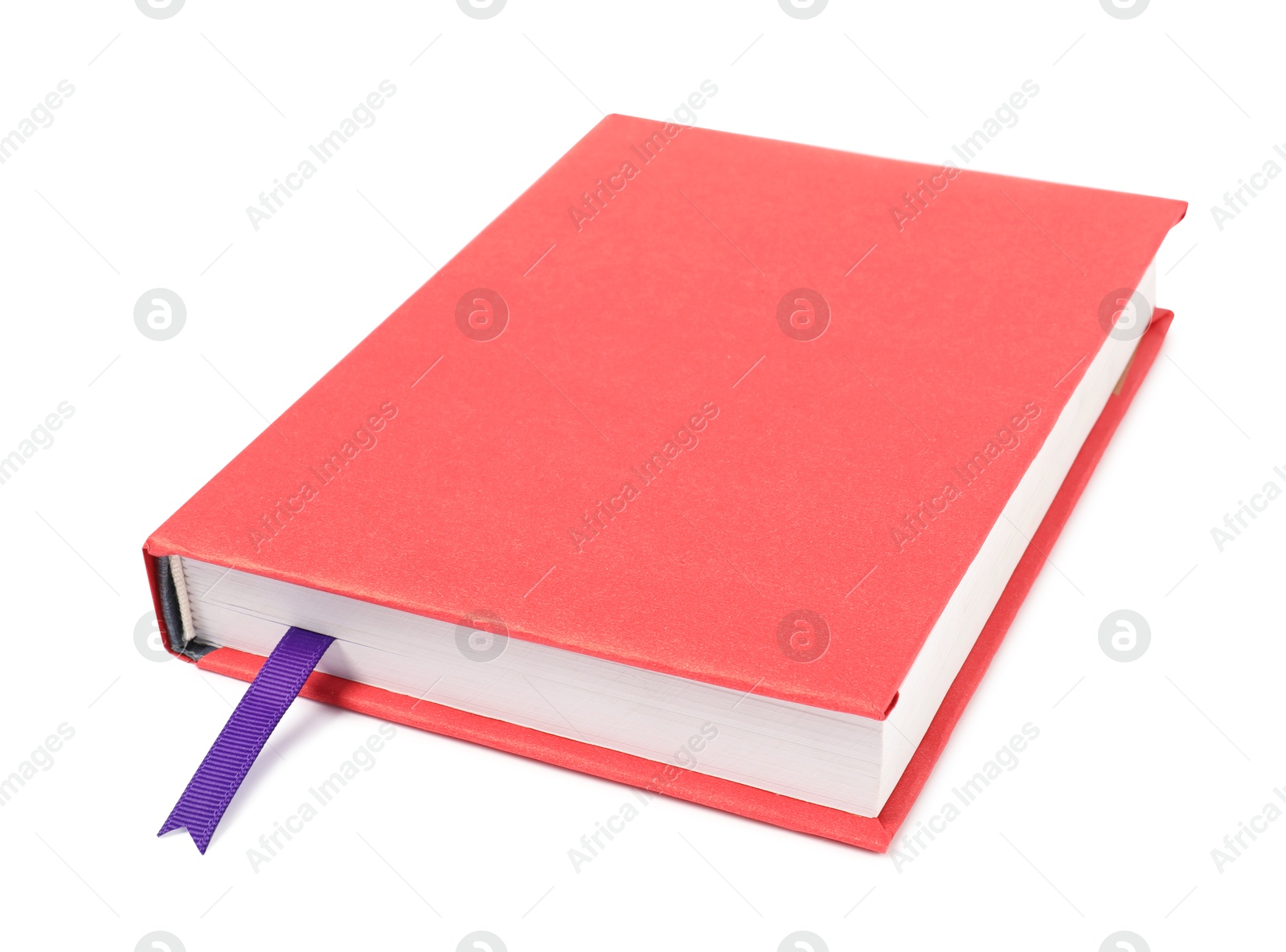 Photo of Book with ribbon bookmark isolated on white