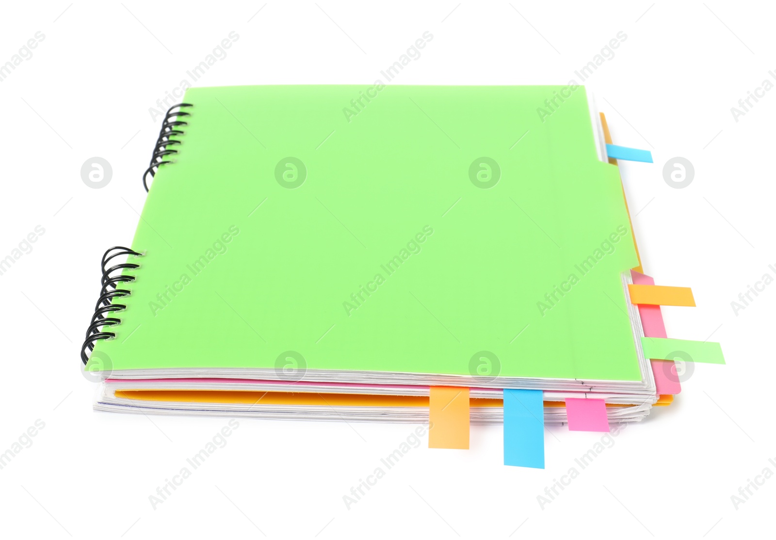 Photo of Notebook with colorful tabs isolated on white