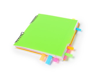 Photo of Notebook with colorful tabs isolated on white