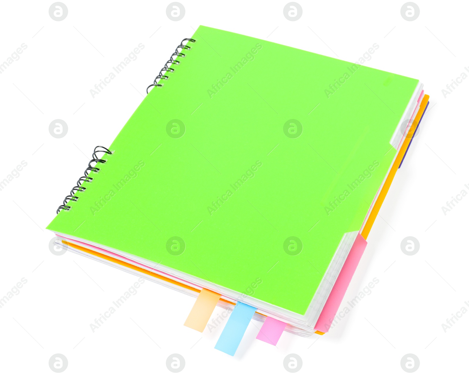 Photo of Notebook with colorful tabs isolated on white