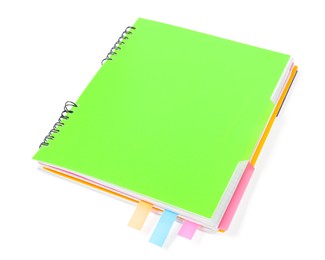 Photo of Notebook with colorful tabs isolated on white