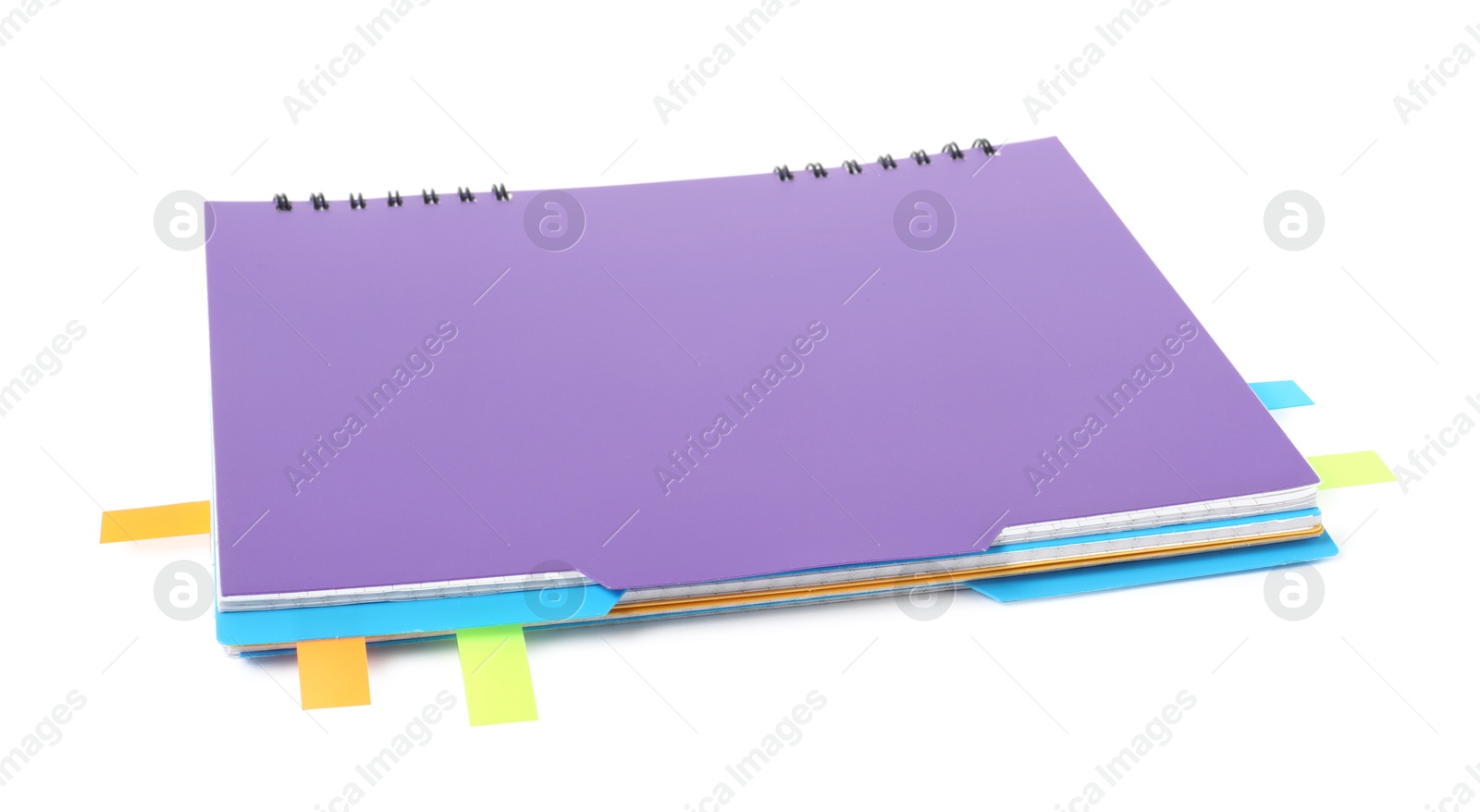 Photo of Notebook with colorful tabs isolated on white