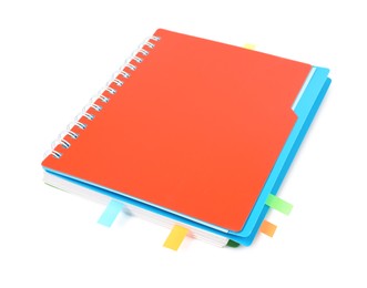 Photo of Notebook with colorful tabs isolated on white