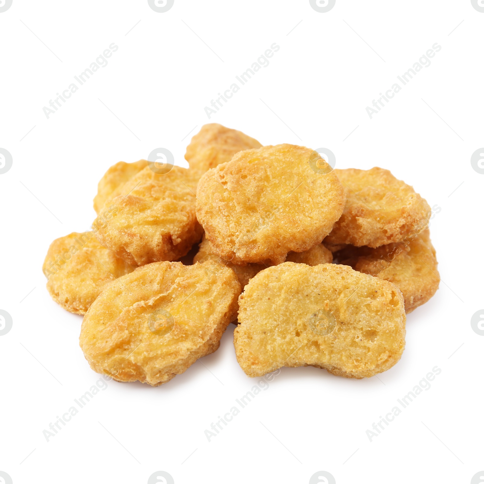 Many tasty chicken nuggets isolated on white Photo of Many tasty chicken nuggets isolated on white