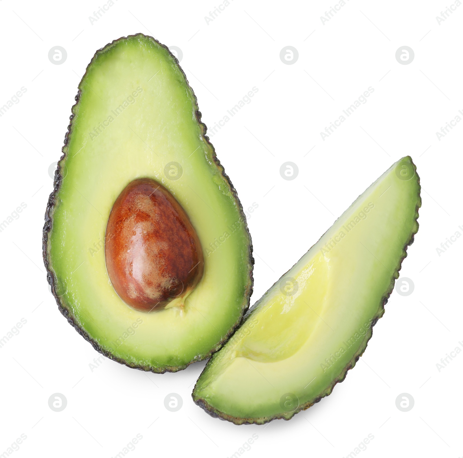 Photo of Slices of ripe avocado isolated on white