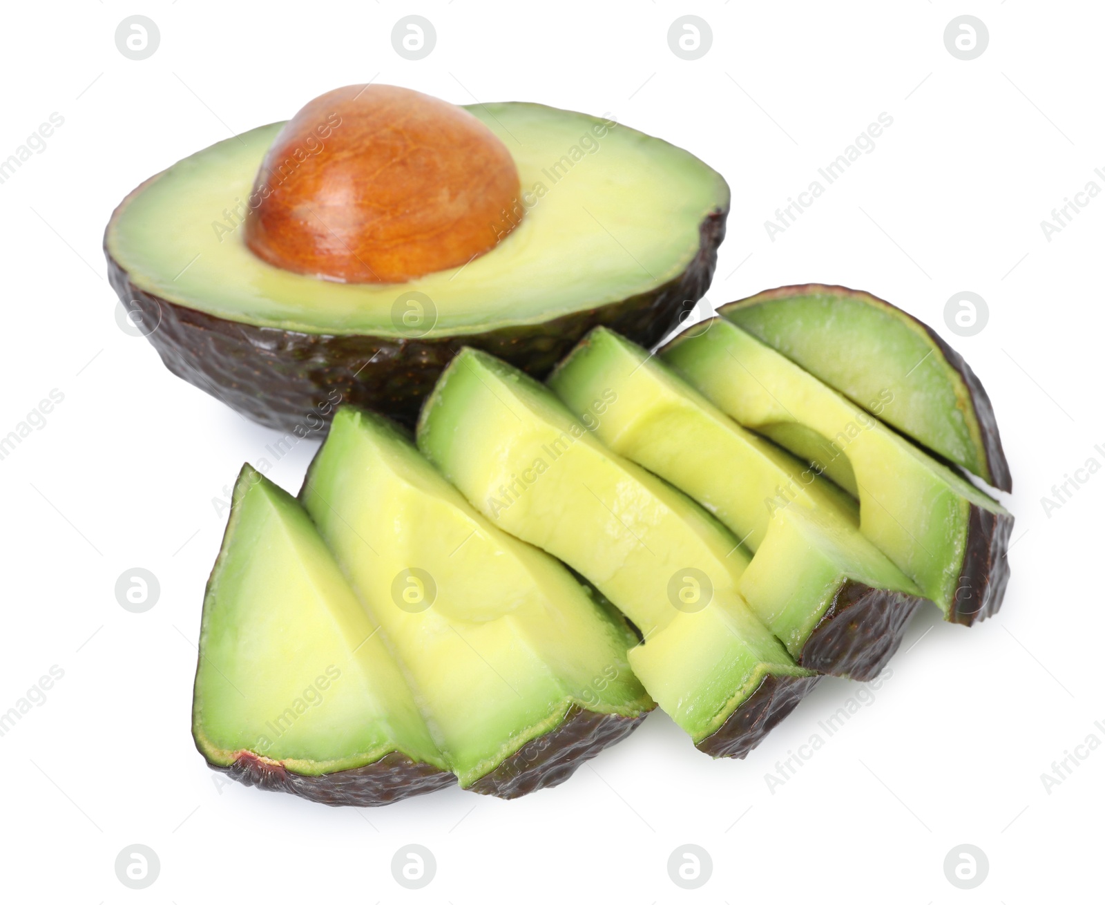 Photo of Slices of ripe avocado isolated on white