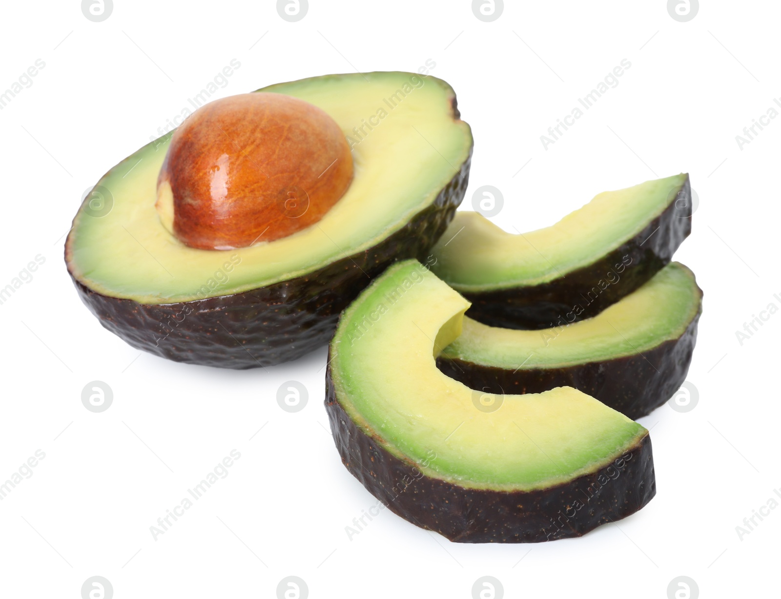 Photo of Slices of ripe avocado isolated on white