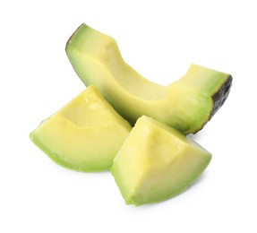 Photo of Slices of ripe avocado isolated on white