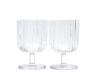 Photo of Two empty clean glasses isolated on white