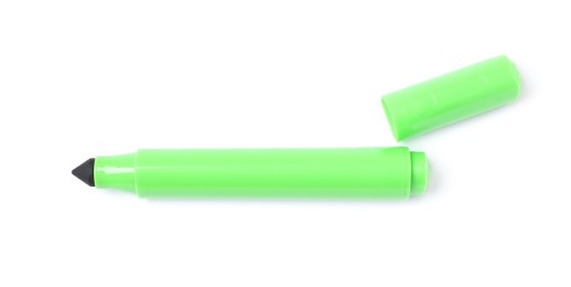 Photo of One green marker isolated on white, top view