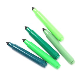 Photo of Many colorful markers isolated on white, top view