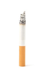 Photo of One cigarette butt isolated on white. Smoking habit