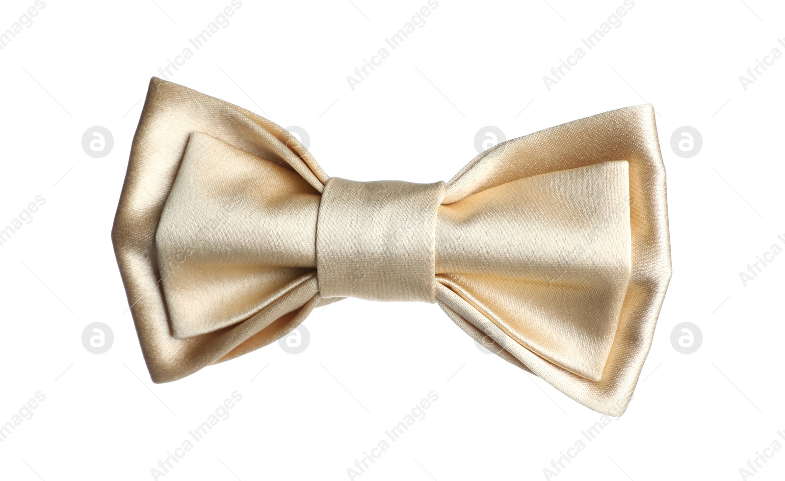 Photo of Stylish beige bow tie isolated on white