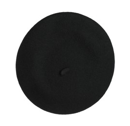 Photo of Stylish black beret isolated on white, top view