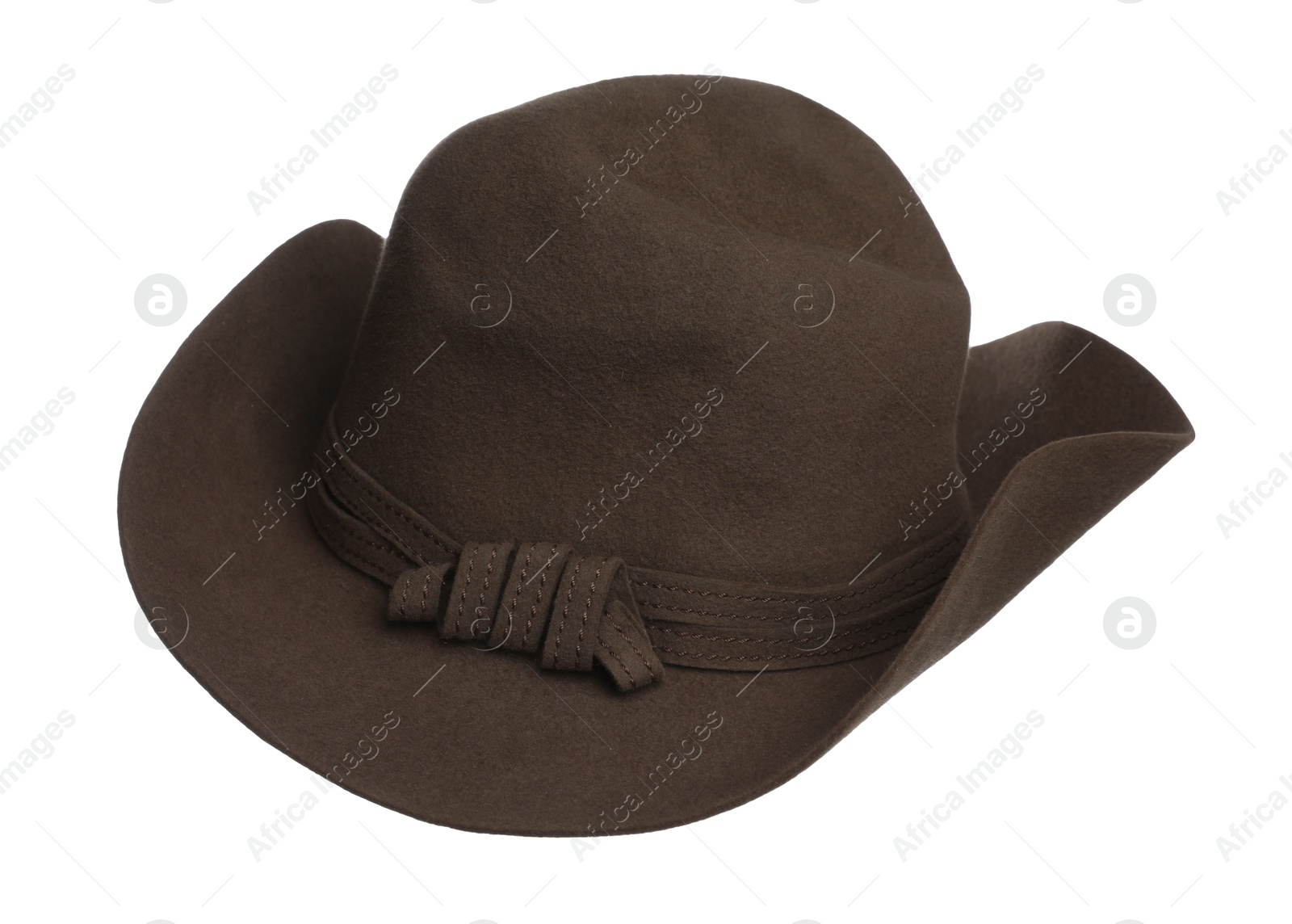 Photo of Stylish hat in air isolated on white