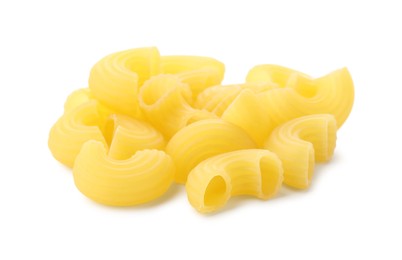 Photo of Pile of raw horns pasta isolated on white