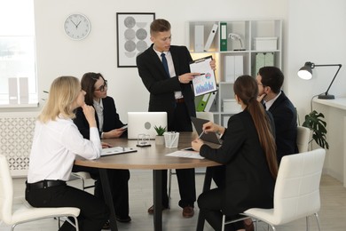 Photo of Group of coworkers having meeting in office