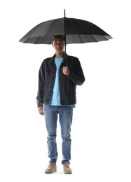 Photo of Man with black umbrella on white background