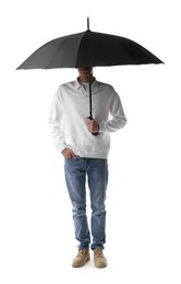 Photo of Man with black umbrella on white background