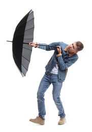 Photo of Man with black umbrella on white background