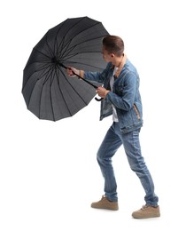 Photo of Man with black umbrella on white background