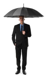 Photo of Man in suit with black umbrella on white background