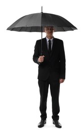 Photo of Man in suit with black umbrella on white background