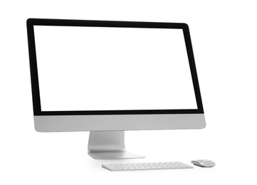 Computer monitor, keyboard and mouse isolated on white