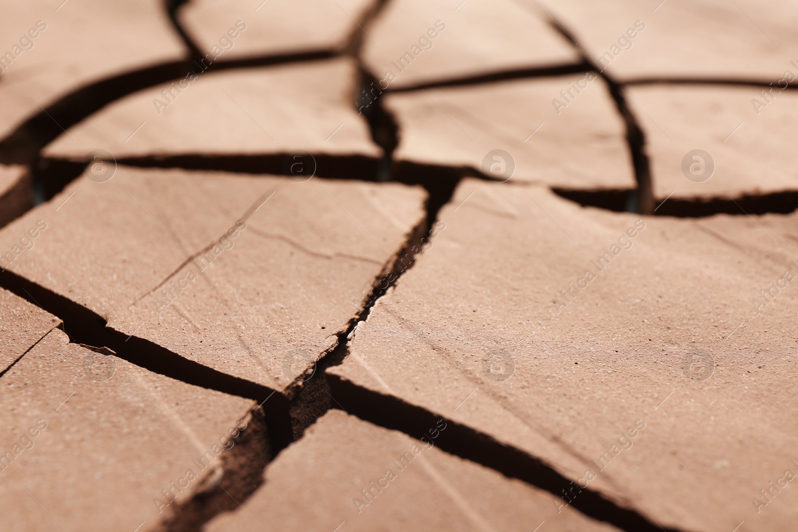 Photo of Dry cracked ground as background, closeup. Global warming