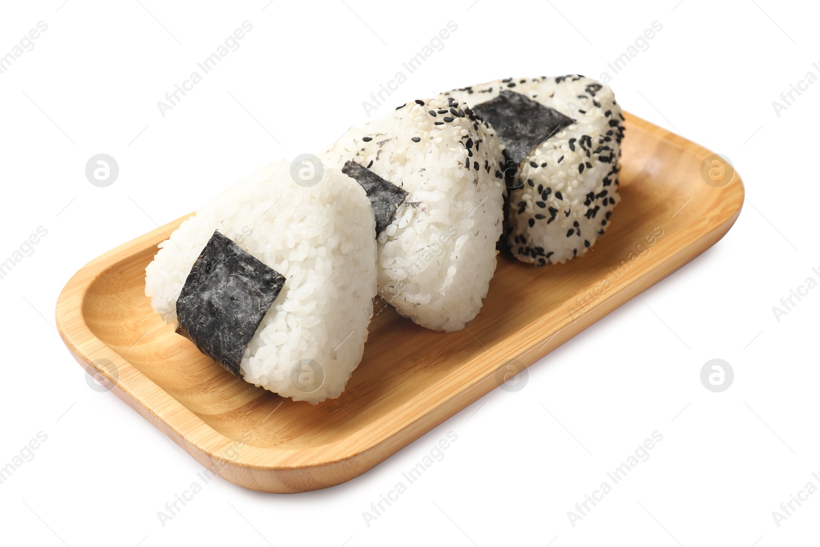 Rice balls (onigiri) isolated on white. Traditional Japanese dish Photo of Rice balls (onigiri) isolated on white. Traditional Japanese dish