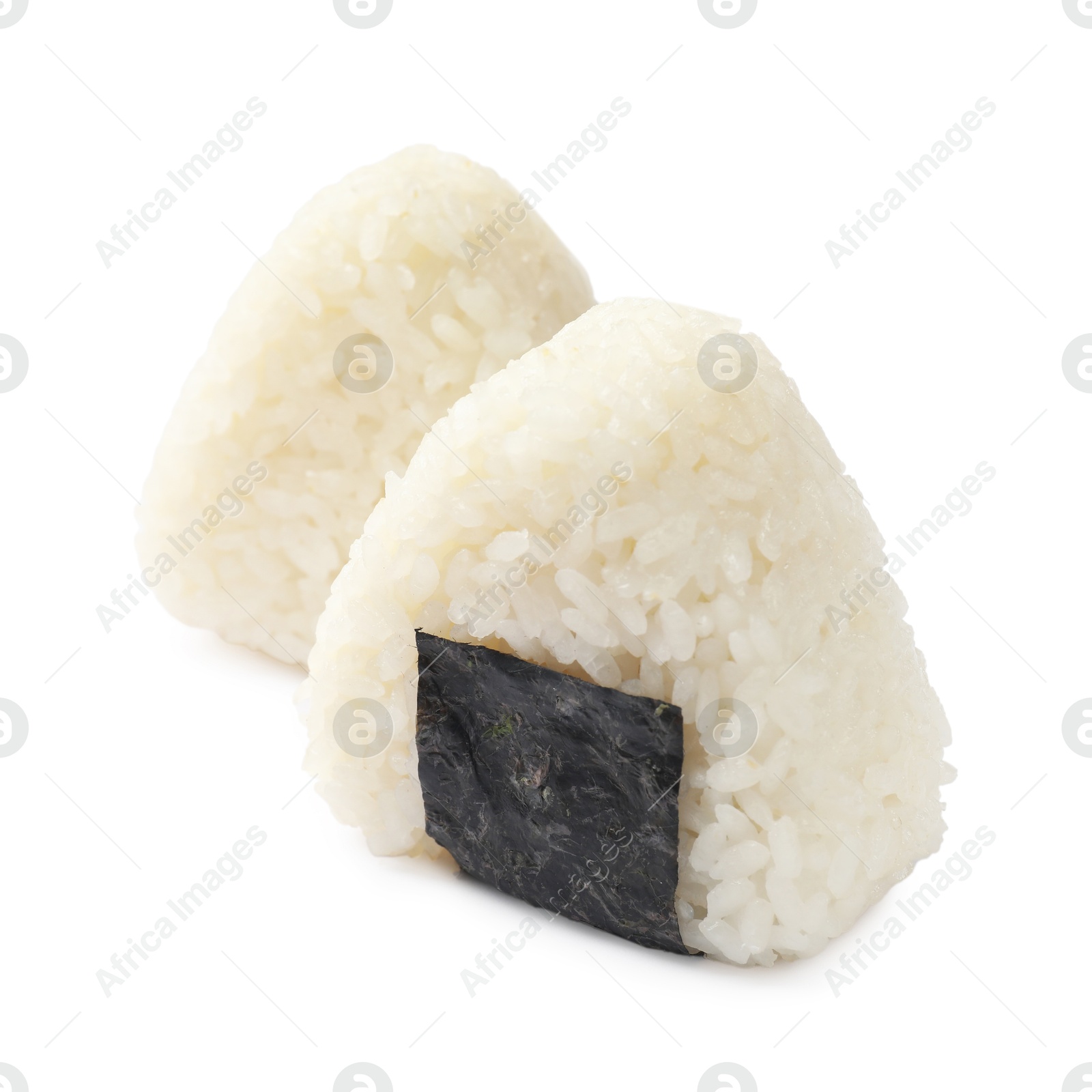 Rice balls (onigiri) isolated on white. Traditional Japanese dish Photo of Rice balls (onigiri) isolated on white. Traditional Japanese dish